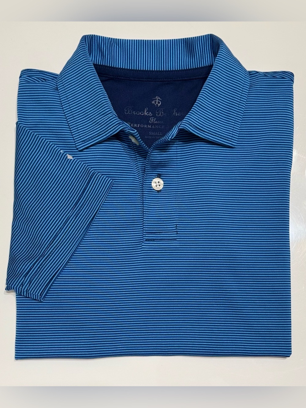 Brooks Brothers Boys Blue Striped Performance Series Polo - Small 7/8